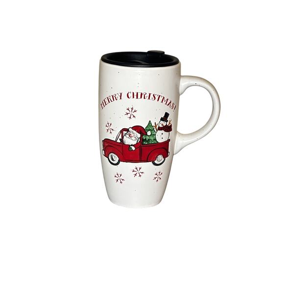 Peppermint & Pine Travel Coffee Mug With Lid! Pristine Condition! Santa Driving - Picture 1 of 7